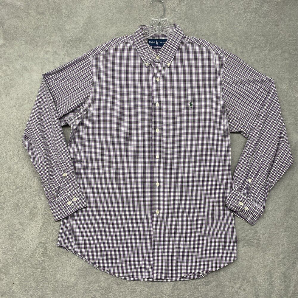 Ralph Lauren Shirt Size 17 Mens Purple Check Button Down Custom Fit
